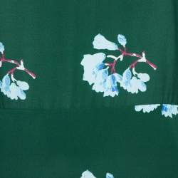 Maje Green Floral Print Lace Trim Crepe Asymmetric Midi Dress M 