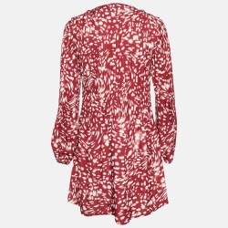 Pre Owned Maje Red Printed Pleated Full Sleeves Mini Dress S