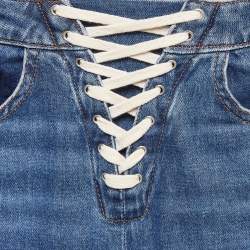 Pre Owned Maje Blue Lace-Up Denim High Rise Jeans XS Waist 26"