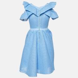 Pre Owned Maje Blue Lace Reglisse Ruffled Cold Shoulder Dress S