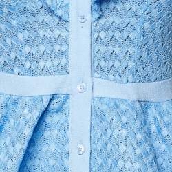 Pre Owned Maje Blue Lace Reglisse Ruffled Cold Shoulder Dress S