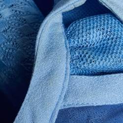 Pre Owned Maje Blue Lace Reglisse Ruffled Cold Shoulder Dress S