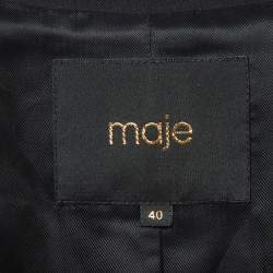 Maje Black Wool-Blend Belted Blazer L