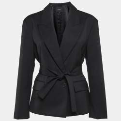 Maje Black Wool-Blend Belted Blazer L