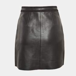Pre Owned Maje Black Jelfie Leather Horsebit Detail Mini Skirt S