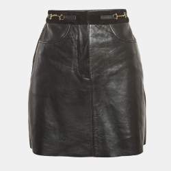 Pre Owned Maje Black Jelfie Leather Horsebit Detail Mini Skirt S