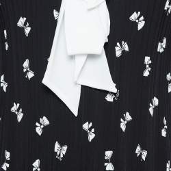 Pre Owned Maje Black Bow Print Plisse Ruffled Rockale Mini Dress M