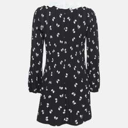 Pre Owned Maje Black Bow Print Plisse Ruffled Rockale Mini Dress M