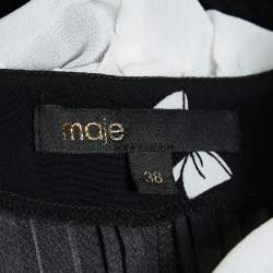 Pre Owned Maje Black Bow Print Plisse Ruffled Rockale Mini Dress M