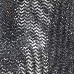 Pre Owned Maje Silver/Black Sequin High Neck Midi Dress S