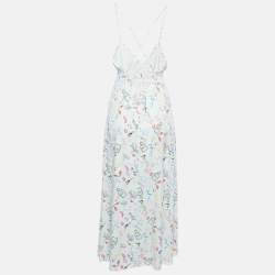Pre Owned Maje White Printed Jacquard Lace-Up Back Midi Dress S