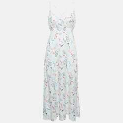 Pre Owned Maje White Printed Jacquard Lace-Up Back Midi Dress S