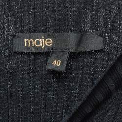 Maje Black Rib Knit Cut-Out Detail Midi Dress L
