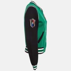 Maje Green/Black Embellished Knit Button Fornt Bomber Jacket M 