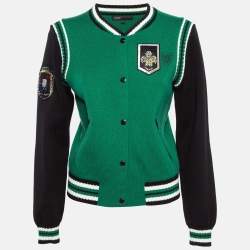Maje Green/Black Embellished Knit Button Fornt Bomber Jacket M 