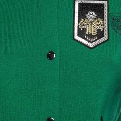Maje Green/Black Embellished Knit Button Fornt Bomber Jacket M 