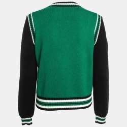 Maje Green/Black Embellished Knit Button Fornt Bomber Jacket M 