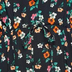 Maje Black Floral Print Crepe Ruffled Midi Dress M