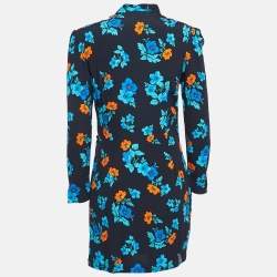 Pre Owned Maje Black Floral Print Crepe Ruched Mini Dress L