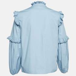 Pre Owned Maje Blue Cotton Lace Ruffle Detail Shirt M