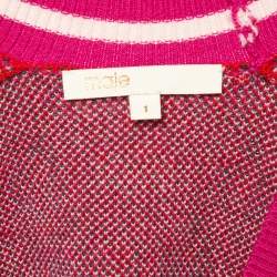 Pre Owned Maje Red March Cherry Jacquard Knit Cardigan S
