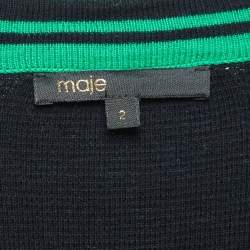 Pre Owned Maje Black Embellished Applique Belted Cardigan M