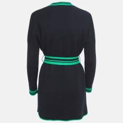 Pre Owned Maje Black Embellished Applique Belted Cardigan M