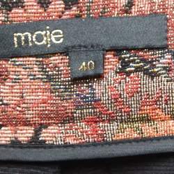 Pre Owned Maje Black Jacquard Lurex Pleated Knee-Length Skirt L