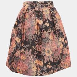 Pre Owned Maje Black Jacquard Lurex Pleated Knee-Length Skirt L