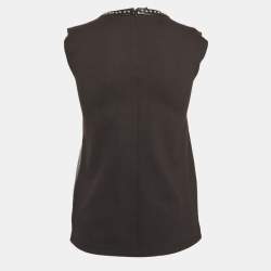 Maje Black Studded Leather and Jersey Sleeveless Top S