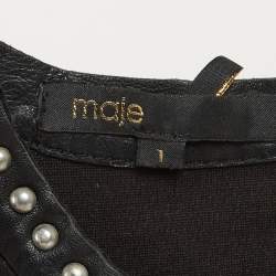Maje Black Studded Leather and Jersey Sleeveless Top S