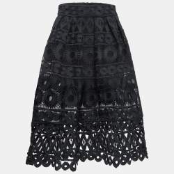 Maje Black Mesh & Lace Midi Skirt L