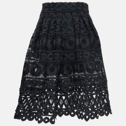 Maje Black Mesh & Lace Midi Skirt L