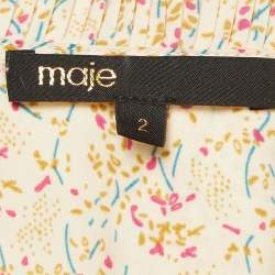 Pre Owned Maje Beige Printed Crepe Plisse Detail Top M