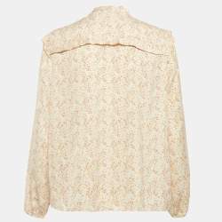 Pre Owned Maje Beige Printed Crepe Plisse Detail Top M