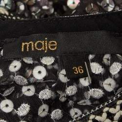 Pre Owned Maje Black Sequin Crepe Pleated Mini Dress S