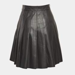 Pre Owned Maje Black Leather Pleated Mini Skirt L