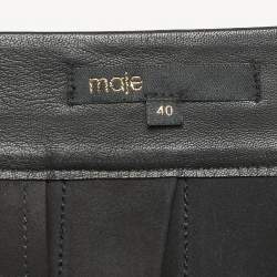 Pre Owned Maje Black Leather Pleated Mini Skirt L