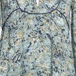 Pre Owned Maje Blue Printed Crepe Neck Tie-Up Mini Dress XS