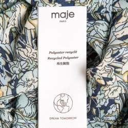 Pre Owned Maje Blue Printed Crepe Neck Tie-Up Mini Dress XS