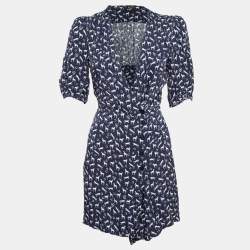 Maje Blue Horse Print Crepe Buttoned Mini Wrap Dress S