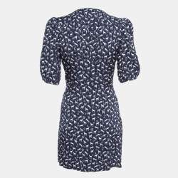 Maje Blue Horse Print Crepe Buttoned Mini Wrap Dress S