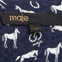 Maje Blue Horse Print Crepe Buttoned Mini Wrap Dress S