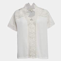 Maje White Crepe Lace Trim Top XL