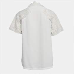 Maje White Crepe Lace Trim Top XL
