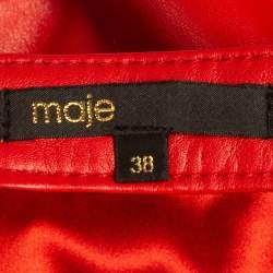 Pre Owned Maje Red Leather Fringe Detail Mini Skirt M
