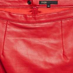 Pre Owned Maje Red Leather Fringe Detail Mini Skirt M