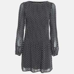 Pre Owned Maje Black Polka Dot Chiffon Rockito Pleated Mini Dress S