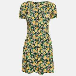 Maje Multicolor Floral Print Crepe Pleated Mini Dress S