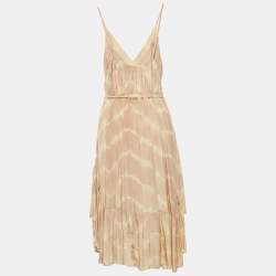 Maje Beige Risotype Tie-Dye Crepe Asymmetric Midi Dress One Size